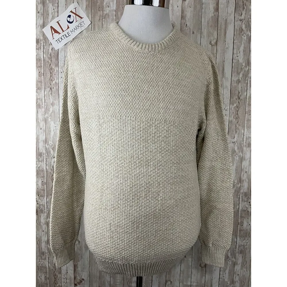 Alex Sweater Mens Small Beige Pullover Sweatshirt Relax Fit Crew Neck N136